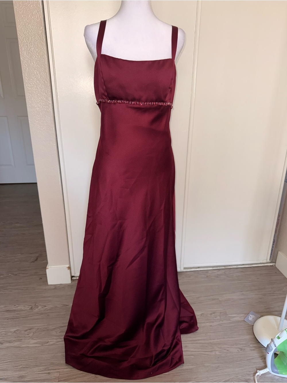 153. Dave & Johnny Burgundy maxi dress size 14 with beaded waistband